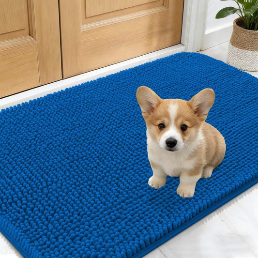 OLANLY Dog Door Mat for Muddy Paws 24x16, Absorbs Moisture and Dirt, Absorbent Non-Slip Washable Doormat, Quick Dry Chenille Mud Mat, Entry Indoor Entryway Carpet for Inside Floor, Deep Navy Blue