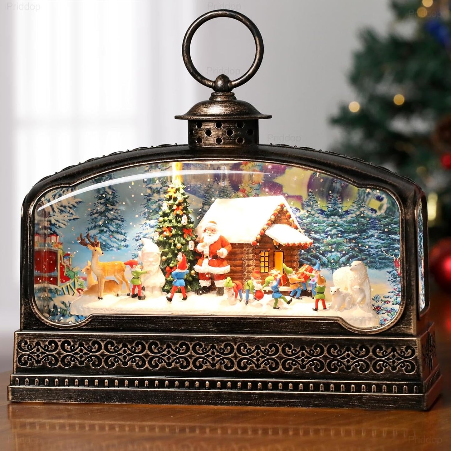 Priddop Christmas Snow Globe - Santa Claus & Snowman Decoration with Timer & Music | USB/Battery Operated