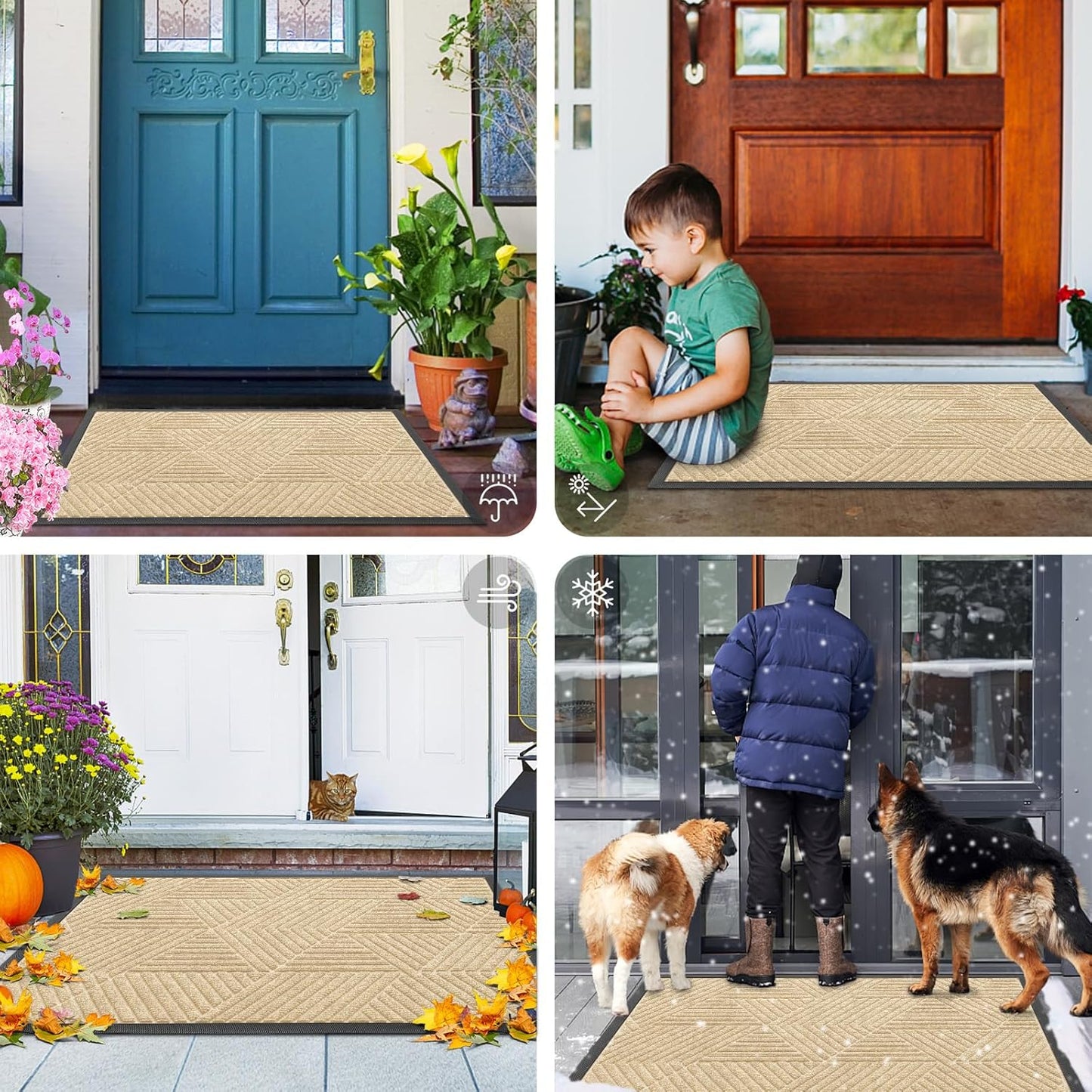Smiry Heavy-Duty Natural Rubber Front Door Mat - Trap Dirt & Moisture, Easy Clean | Irregular Triangle (29.5x17, Beige)