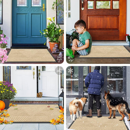 Smiry Heavy-Duty Natural Rubber Front Door Mat - Trap Dirt & Moisture, Easy Clean | Irregular Triangle (29.5x17, Beige)