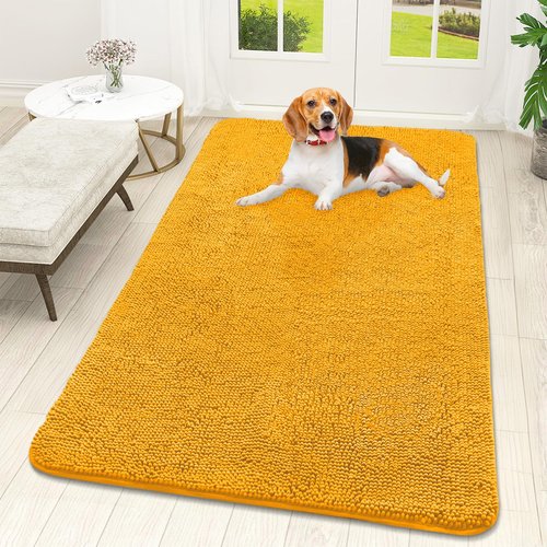 OLANLY Dog Door Mat for Muddy Paws 59x32, Absorbs Moisture and Dirt, Absorbent Non-Slip Washable Doormat, Quick Dry Chenille Mud Mat, Entry Indoor Entryway Carpet for Inside Floor, Golden Yellow