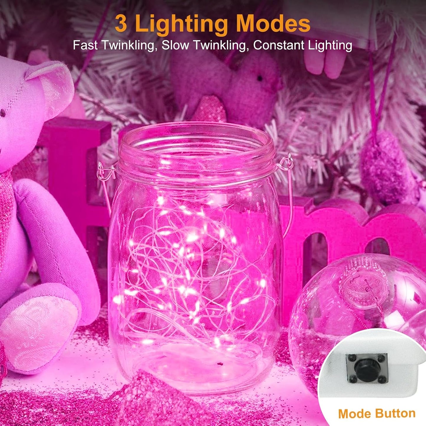 Btfarm Pink Fairy Lights - 12 Pack Battery Operated Twinkle String Lights | 7ft Waterproof for Weddings & Decor