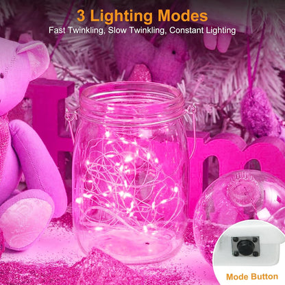 Btfarm Pink Fairy Lights - 12 Pack Battery Operated Twinkle String Lights | 7ft Waterproof for Weddings & Decor