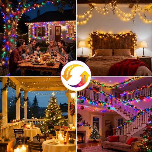 Btfarm Color Changing Christmas Lights - 115FT 300 LED Outdoor Fairy Lights | Battery Operated, 3 Modes