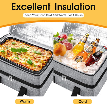 Skiennix Double Insulated Casserole Carrier - Portable Hot & Cold Food Tote Bag | Fits 9" x 13" Dish - Grey