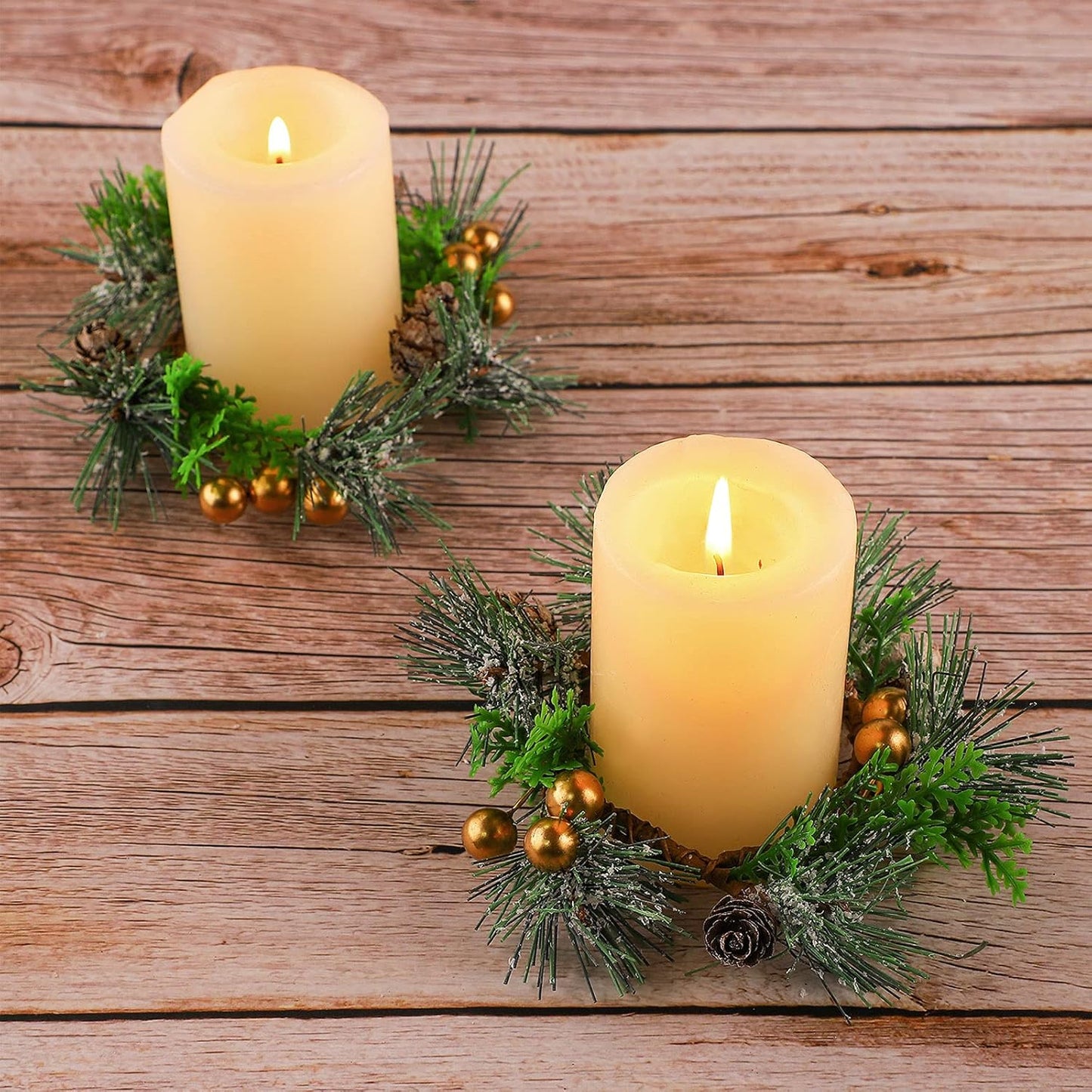 Regine Switzerland Christmas Candle Rings - 6 Pcs Mini Wreaths with Berries & Pine Cones | 4.7 Inch Holiday Decor