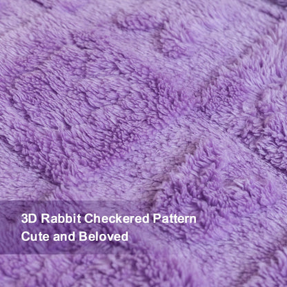 TTGIEET Purple Cute Flannel Fleece Queen Blanket for Bed, Thick Bunny Checkered Throw Blanket for Lover Girls Boys Friends Gifts Pets,Lightweight Soft Cozy Blanket for All Season,90x90 Inchs