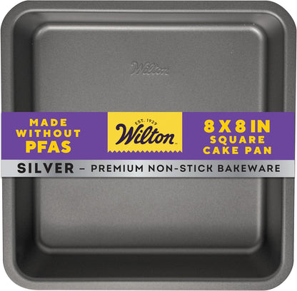 Wilton Silver Non-Stick 8 x 8 Inch Square Brownie Cake Pan - Durable Cold-Rolled Steel Bakeware