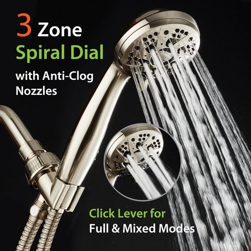 AquaDance High Pressure 6-Setting Full Brushed Nickel Handheld Shower Head with Stainless Steel Hose. Officially Independently Tested to Meet Strict US Quality & Performance Standards!