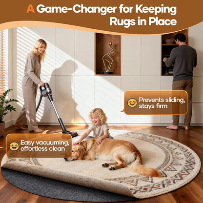 Veken Non-Slip Cushioned Rug Pad - 5 Ft Felt & Silicone Backing, 1/4 Inch Thick for Hardwood Floors