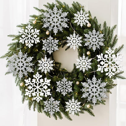 Skiennix Christmas Snowflake Ornaments - 36 Pcs Glittering White & Silver Hanging Decor for Holiday Home & Parties