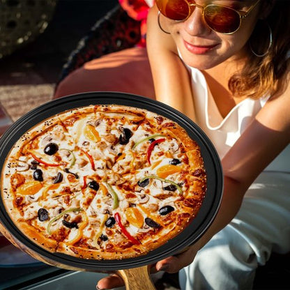 4 Pack 12 Inch Round Pizza Pan with Holes, Pizza Tray for Oven Carbon Steel Non-Stick Platter Bakeware, Baking Pans, for Home Restaurant Kitchen Baking(Black)