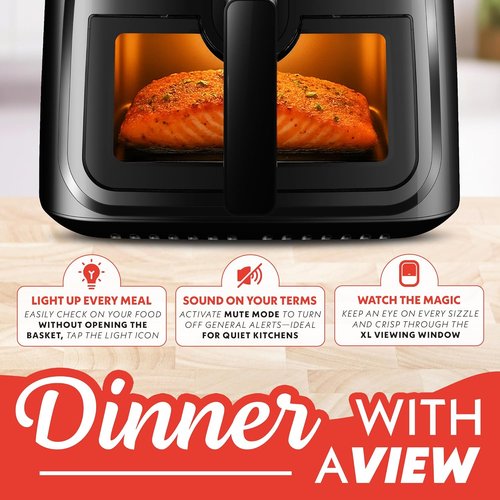 Gourmia 8 Qt Air Fryer - Digital Display with 8 Presets & Easy View Window | Dishwasher Safe, Black