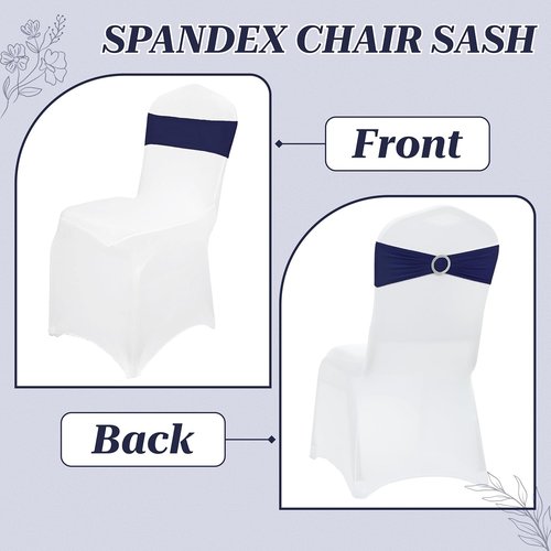MDS Spandex Chair Sashes - Universal Fit Elastic Stretch Bands with Buckle Slider Bow | Navy Blue - Pack of 250