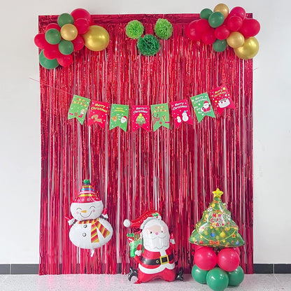 Melsan Red Tinsel Fringe Backdrop - 3.2 x 8 Ft Metallic Foil Curtains for Birthday & Photo Booth | 2 Packs