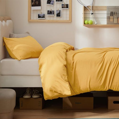 Bedsure Duvet Cover Twin/Twin XL Size - Soft Double Brushed Bedding Set for Kids & Adults, Zipper Closure, 2 Pieces, Includes 1 Duvet Cover (68"x90") & 1 Pillow Sham, NO Comforter, Golden Yellow