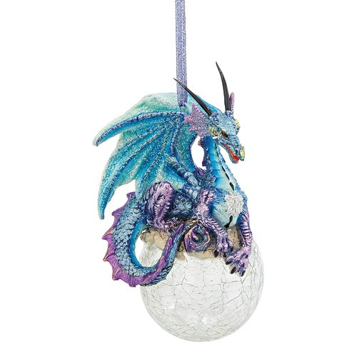 Design Toscano Frost The Gothic Dragon Holiday Ornament Christmas Decor, 5 Inch Tall, Cast Stone Resin, Full Color Finish