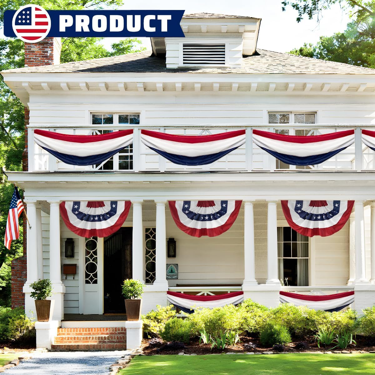 Skiennix 20Ft Patriotic US Flag Bunting - Red, White & Blue Stripe Banner for 4th of July & Memorial Day Celebrations