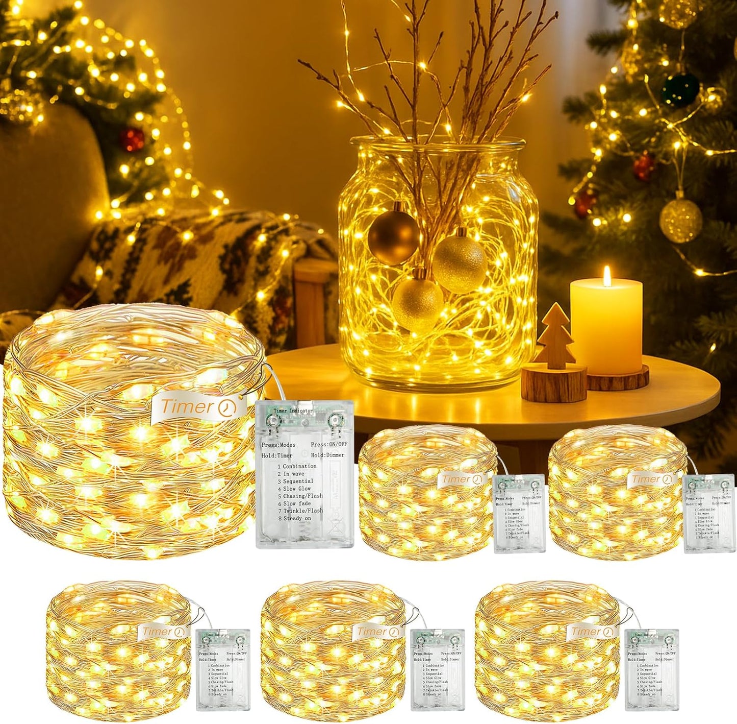 Skiennix 16FT 50 LED Fairy Lights - Battery Operated with Timer & 8 Modes | Warm White Mini String Lights for DIY Holiday Decor