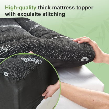 ViscoSoft Queen Size Mattress Topper - Soft Bamboo Pillow Top for Back Pain Relief | Cooling Dark Grey
