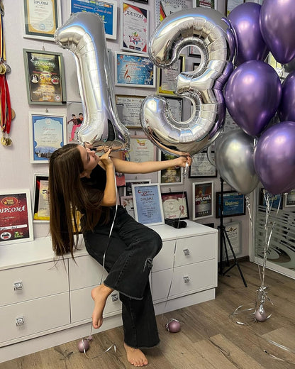 Silver Number 13 Balloon - 40 Inch 13th Birthday Decoration for Kids | Perfect Silver Party Supplies