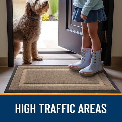 OLANLY Front Door Mat Indoor Outdoor Entrance, Waterproof All-Season, All-Weather Doormat, Sturdy Natural Rubber, Low Profile, Easy Clean Patio Porch Entryway Mat, 59x23, Mocha