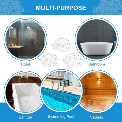 Riakrum 12 Counts Pebble Bath Treads Non Slip Bathtub Stickers with Suction Cups Pebble Non Slip Mat for Smooth Surface Shower Floor Mat, Provides Traction Machine Washable(Transparent)