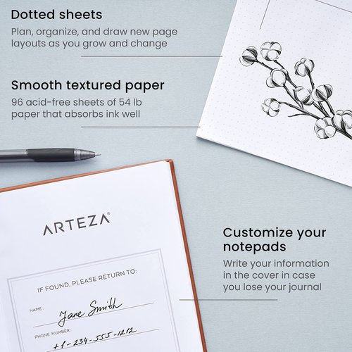 ARTEZA Dotted Journals, Pack of 2, 6 x 8 Inches, 96 Sheets, Hunter Green and Saddle, Hardcover Notepads with Smooth Paper for Writing and Journaling