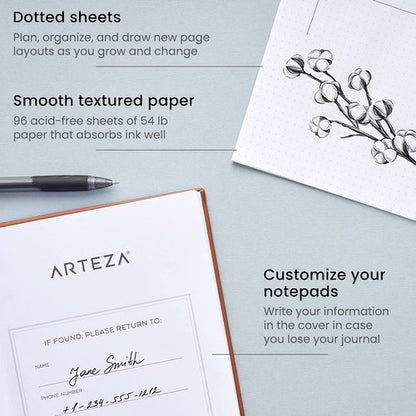 ARTEZA Dotted Journals, Pack of 2, 6 x 8 Inches, 96 Sheets, Hunter Green and Saddle, Hardcover Notepads with Smooth Paper for Writing and Journaling