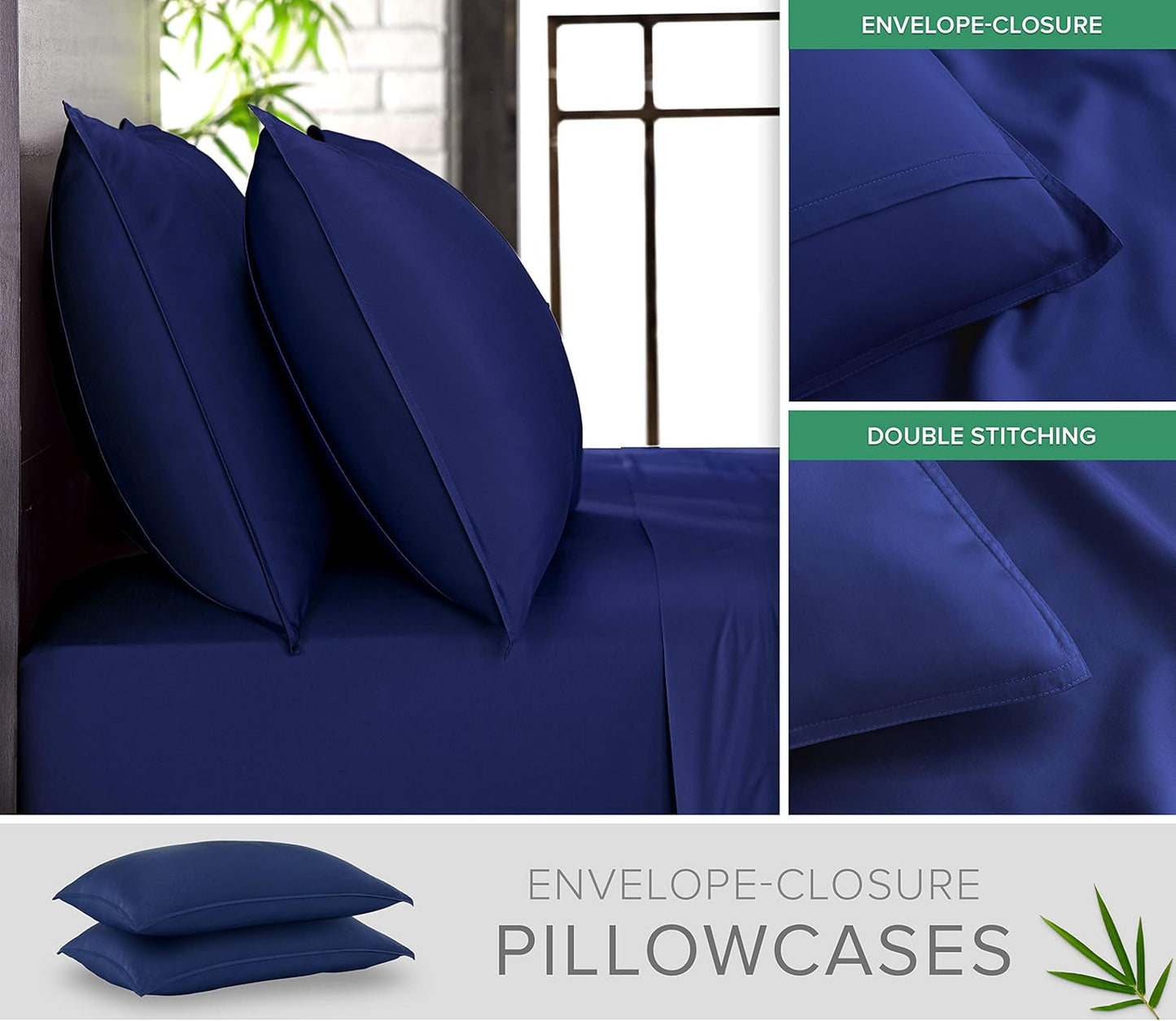 Pure Bamboo Split King Sheets - 100% Organic Viscose Bed Sheet Set, Soft & Cooling, Cobalt Blue