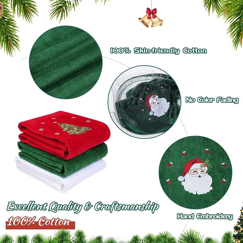 6 Pcs Christmas Hand Towels for Bathroom & Kitchen with Embroidery - 15 x 23 Inches, 100% Cotton (Variation: 6pcs)