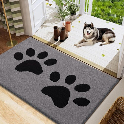 Buganda Dog Door Mat - Absorbent Mud Trapper for Indoor Use | Non-Slip, Washable, Grey (48x30 Inches)