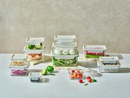Glasslock Sens 24-Piece Glass Food Storage Set - Airtight & Leakproof | Microwave & Oven Safe, Nestable Design
