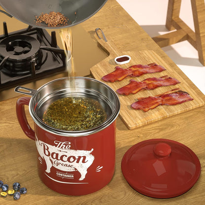 Skiennix Black Meat Chopper & 46oz Red Bacon Grease Container - Efficient Kitchen Tools