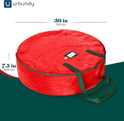 Heavy Duty Wreath Storage Bag - 30 Inch Waterproof Christmas Wreath Container in Red