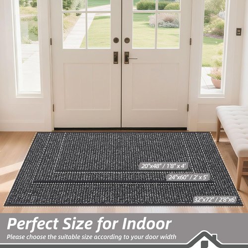 BEQHAUSE Dirt Trapper Door Mat - Non-Slip, Washable, Absorbent Entrance Mat | 20" x 48", Charcoal