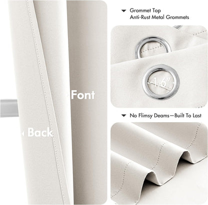 MIULEE Ivory Blackout Curtains - Thermal Insulated Room Darkening Drapes | 63 Inches Long, 2 Panels