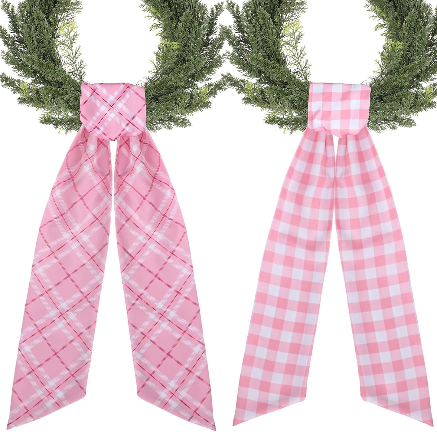 Pink Plaid Wreath Sash - 2 Pcs 60 Inch Buffalo Plaid Sashes for Valentine's Day Home Decor | Wedding & Baby Shower