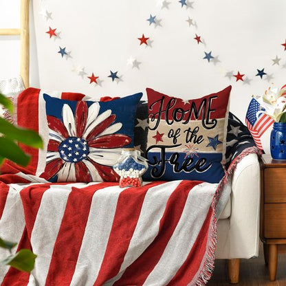 AVOIN Colorlife Throw Pillow Covers - 4th of July Patriotic Stars & Fireworks | 18x18 Inch USA Flag Cushion Set of 4