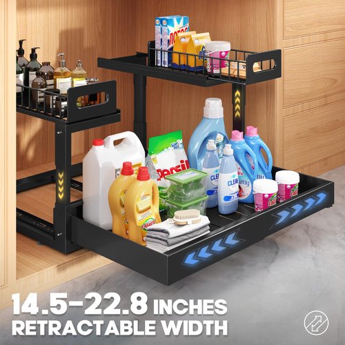 1 Pack Expandable Under Sink Organizers And Storage With Upgrade Professional Rails,2-Tier Pull Out Under Cabinet Organizer Height Adjustable,Slide Out Under Sink Drawers For Kitchen Bathroom-White