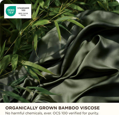 Bedsure Bamboo Viscose Queen Sheet Set - Cooling Luxury Bedsheets for Hot Sleepers | Silky Soft & Oeko-Tex Certified | 18" Deep Pocket [Olive Green]