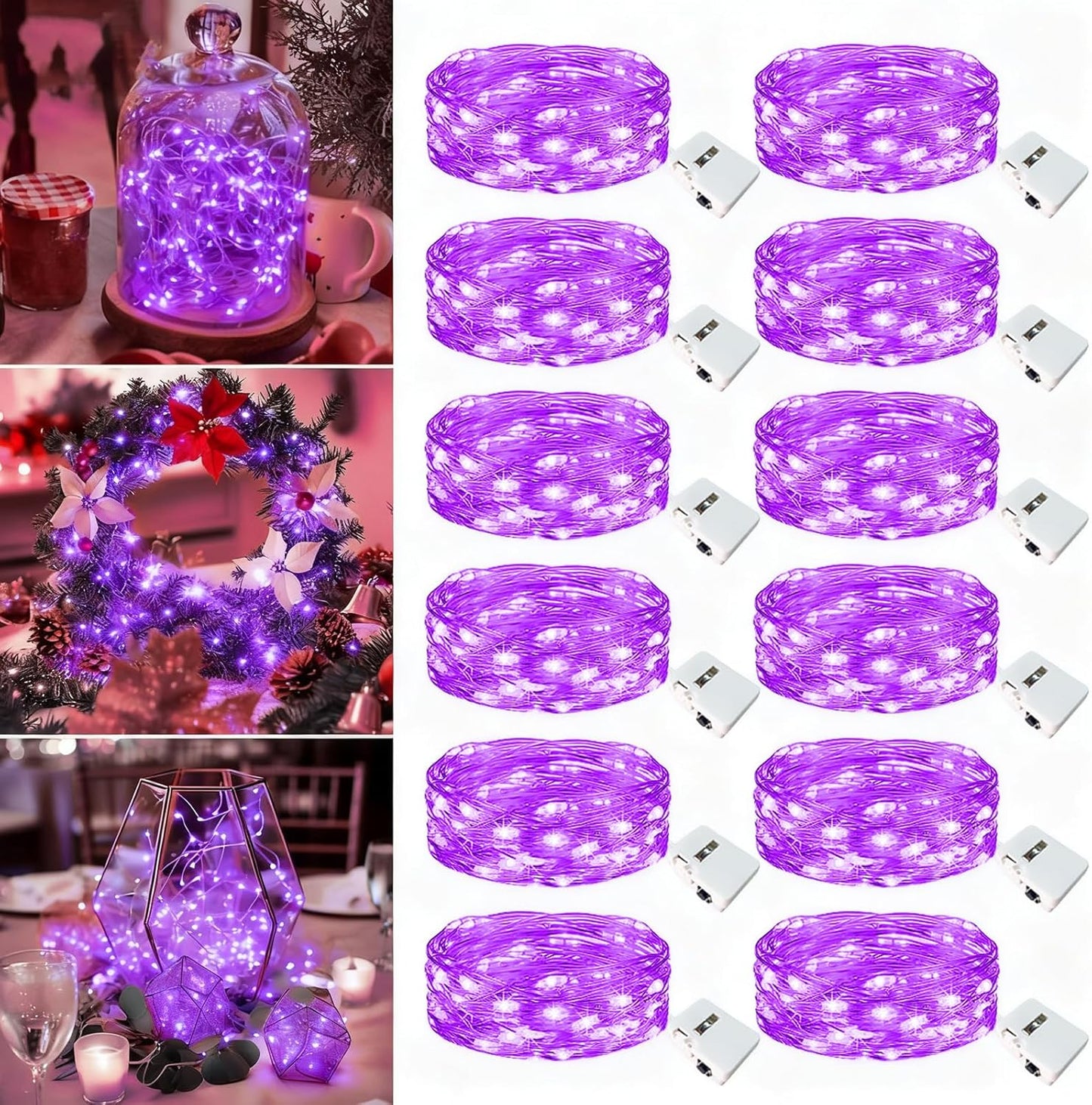 Skiennix 12 Pack Fairy Lights - 7ft Battery Operated 20 LED Twinkle Lights | Waterproof Purple for DIY Party Decor