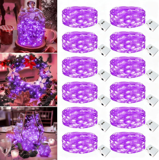 Skiennix 12 Pack Fairy Lights - 7ft Battery Operated 20 LED Twinkle Lights | Waterproof Purple for DIY Party Decor