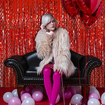 Red Tinsel Foil Fringe Curtains - Sparkling Wavy Backdrop for Parties & Events | Photo Booth Decor