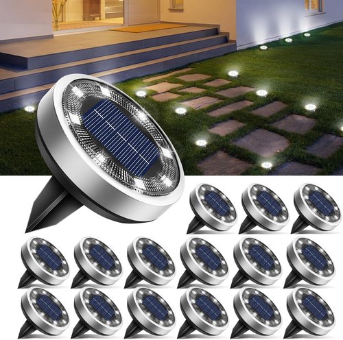 Btfarm 16 Pack Solar Lights - IP65 Waterproof LED Ground Lights for Garden & Patio - Cool White