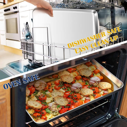 P&P CHEF Baking Cookie Sheet - 17.3 Inch Stainless Steel Oven Pan | Heavy Duty & Dishwasher Safe, Set of 2