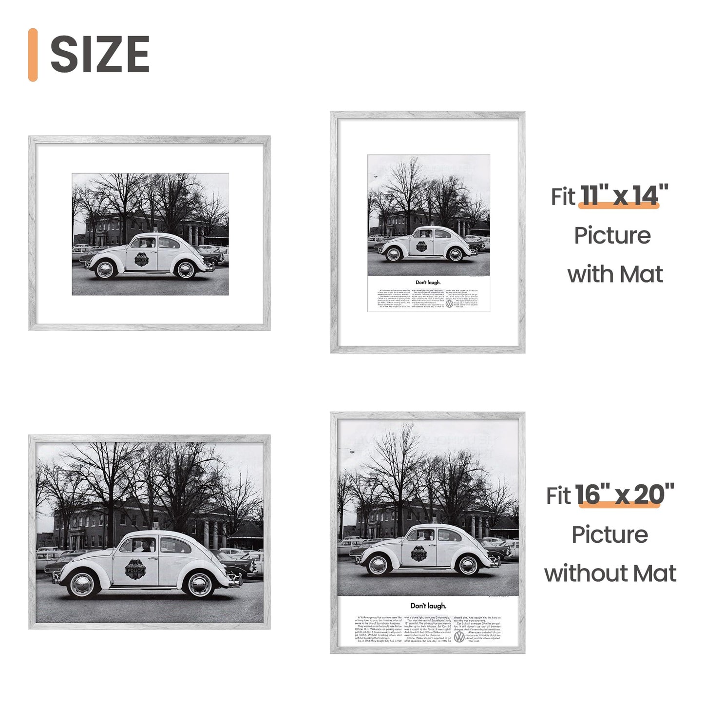 upsimples 16x20 Picture Frame, Display Pictures 11x14 with Mat or 16 x 20 Without, Wall Hanging Poster Frame, Gray, 1 Pack