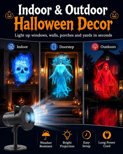 Halloween Projector - 10 HD Projection Slides, 32ft Wide Indoor/Outdoor Display, Ghosts, Witches & More (Variation of THIS listing: 0)