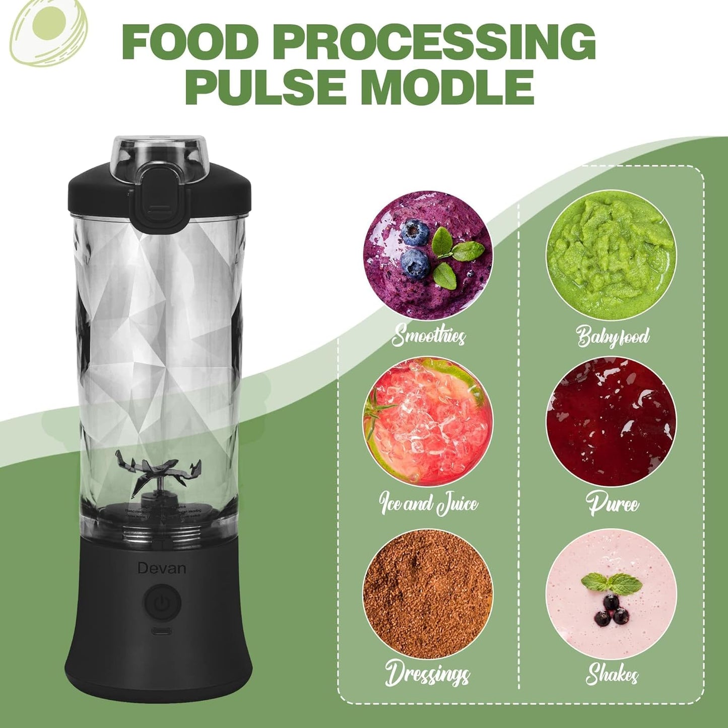 Skiennix Portable Blender - Waterproof 20 oz BPA-Free Cup with Travel Lid | Black