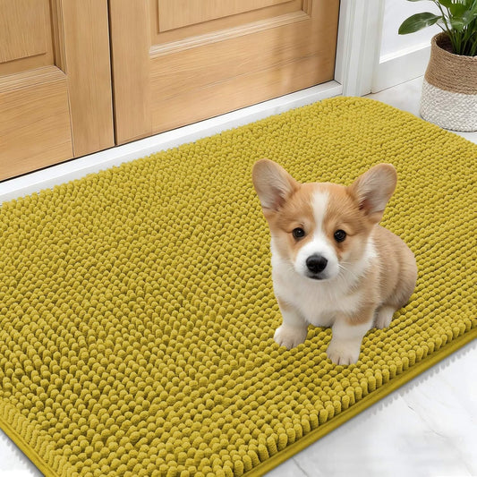 OLANLY Dog Door Mat - Absorbent Non-Slip Washable Doormat for Muddy Paws | 24x16 Mustard Yellow